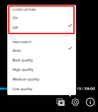 Closed Captioning Settings for Browser