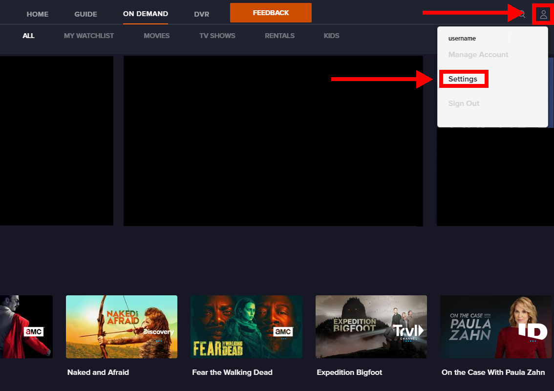 STEP 1  -  Select the account menu icon in the top right corner of your browser window, then select the 'Settings' menu option