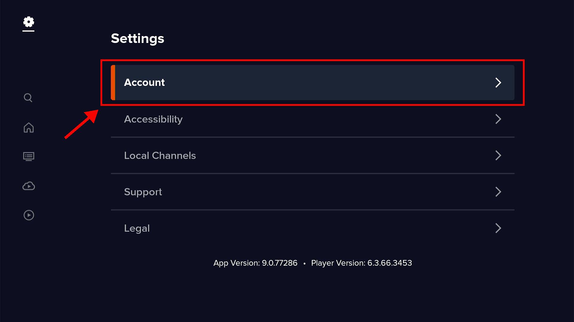 STEP 2  -  Select the 'Account' menu option