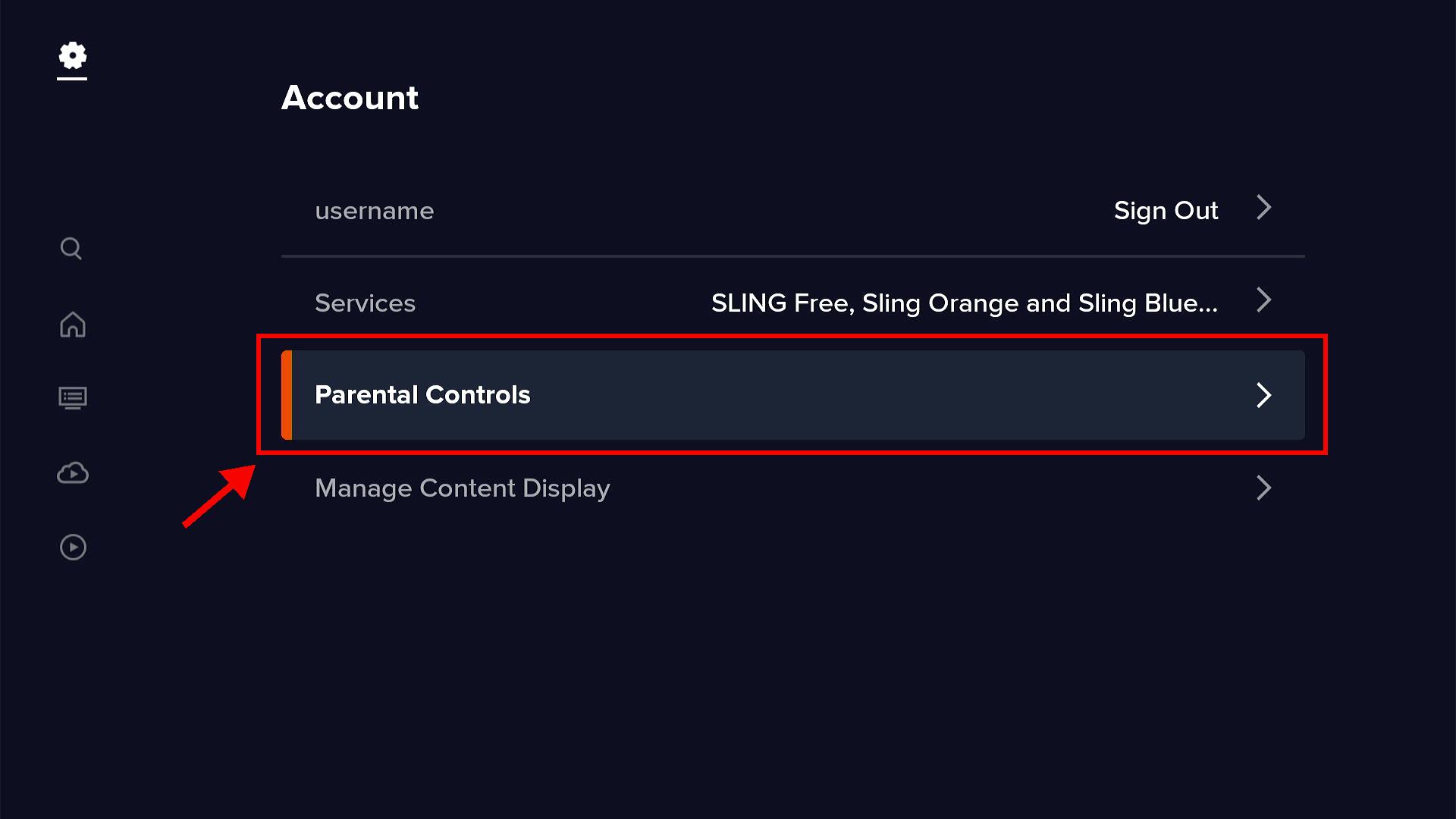 STEP 3  -  Select the 'Parental Controls' menu option