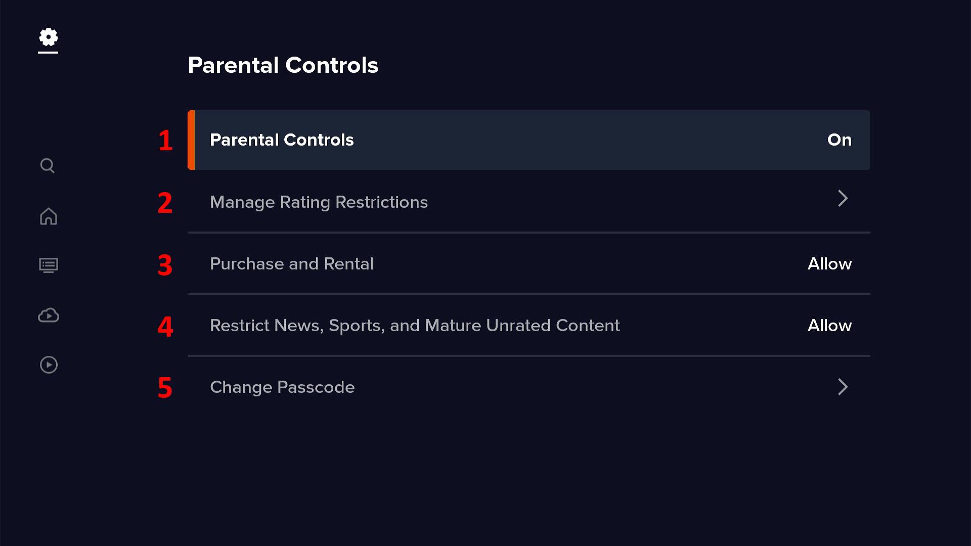 the five parental control options