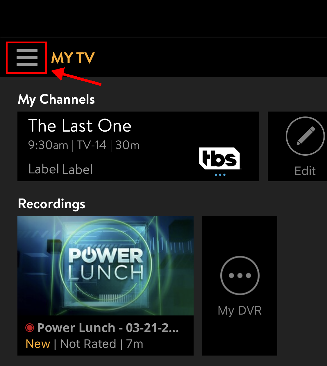 STEP 1  -  Select the menu icon indicated by the three stacked horizontal lines in the top left corner of the app screen