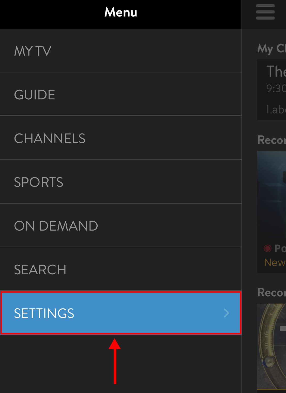 STEP 2  -  Select the 'Settings' menu option