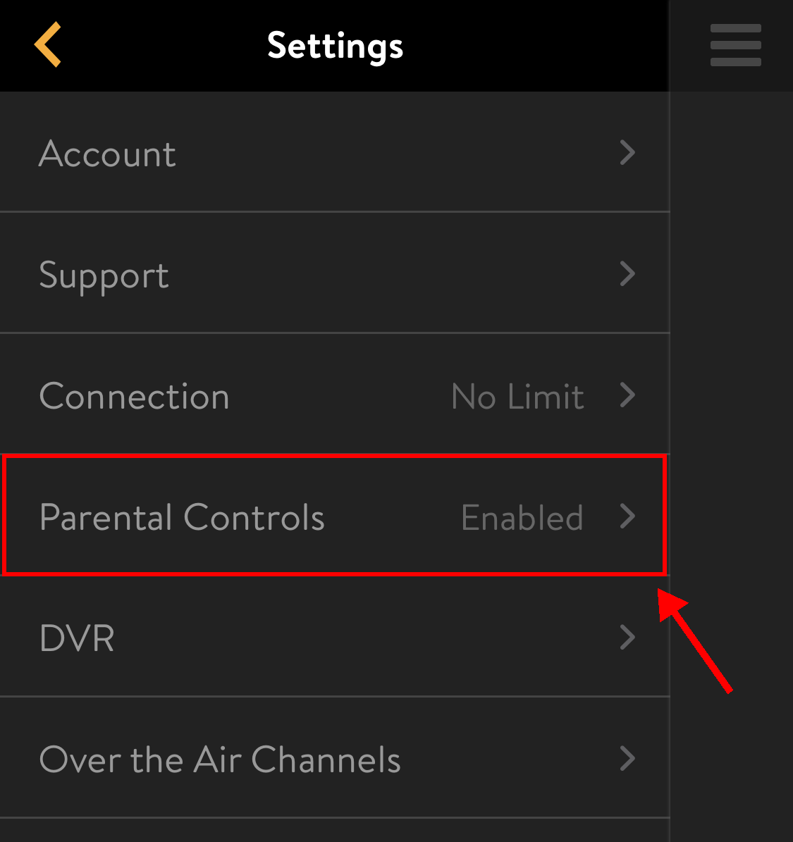 STEP 3  -  Select the 'Parental Controls' menu option