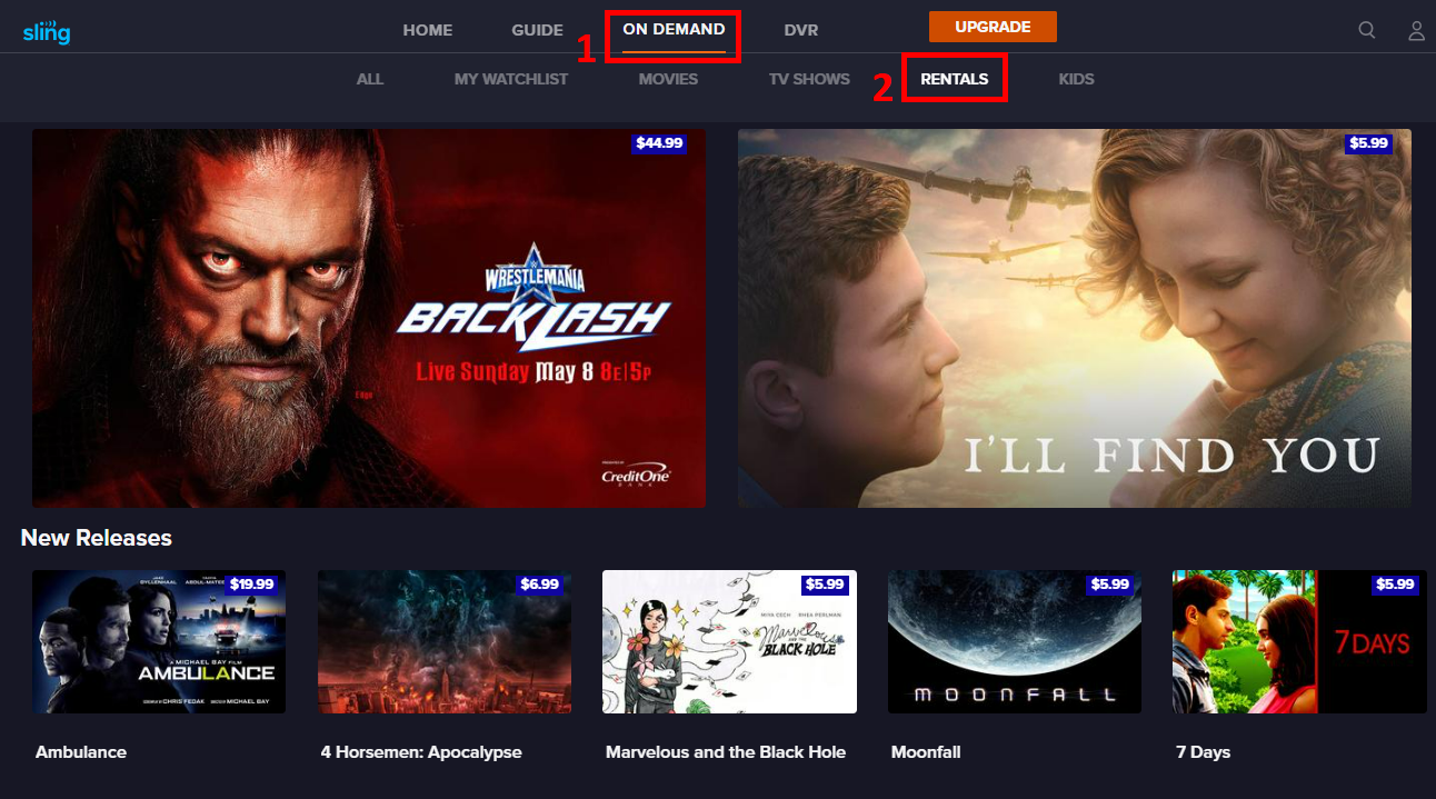 browser movie rental menu