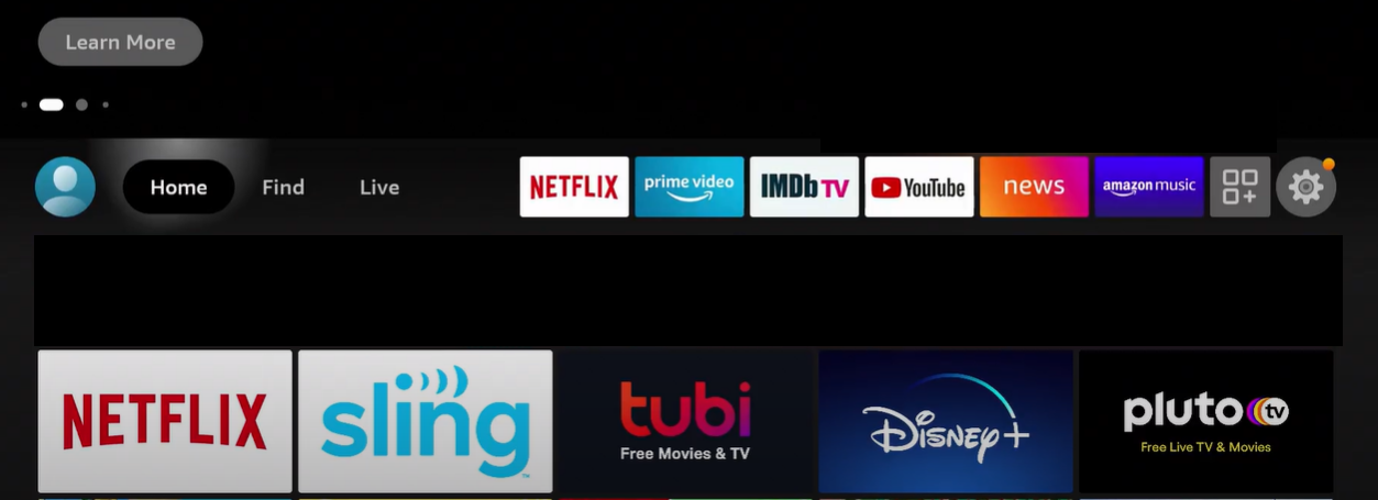 fire stick in app menu of streaming providers