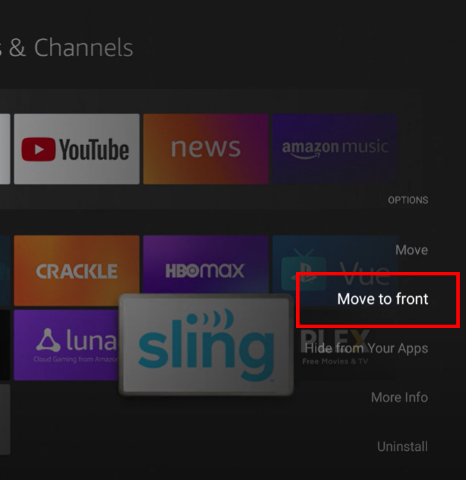 fire stick in app menu of streaming providers