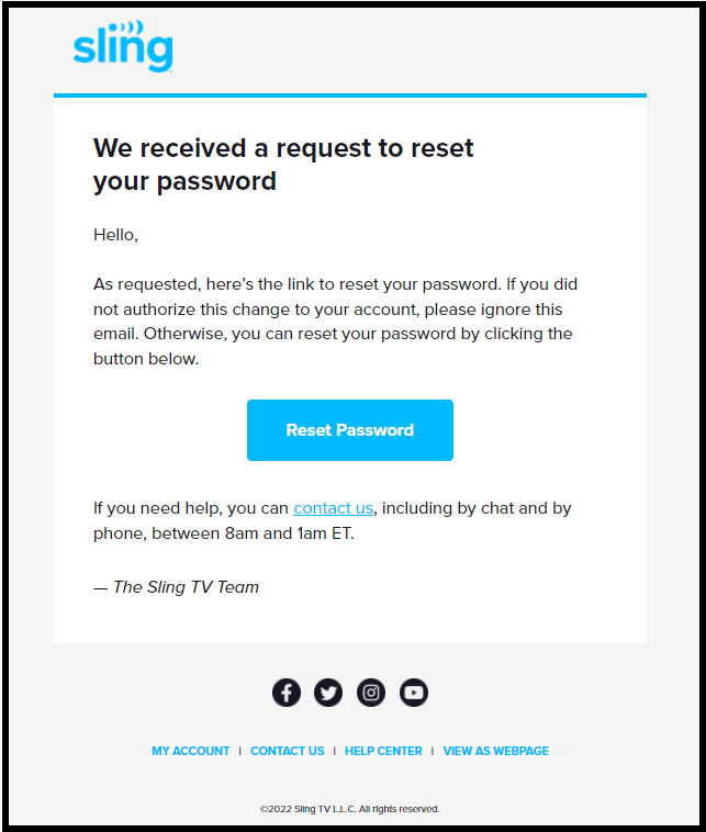 reset password email