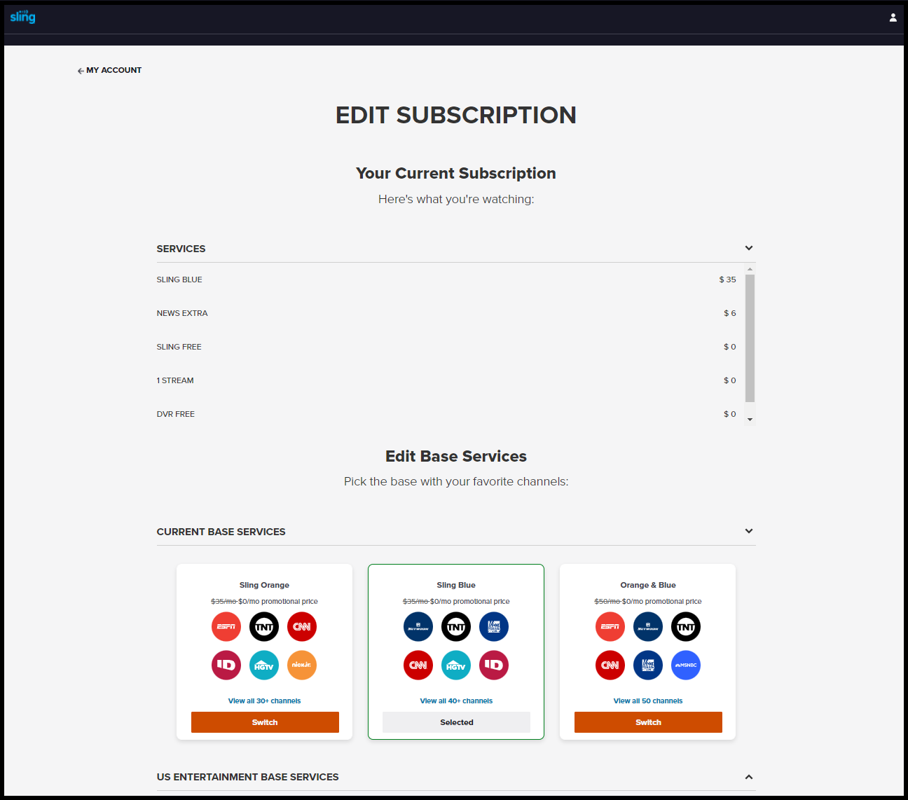 my account dashboard - edit subscription page