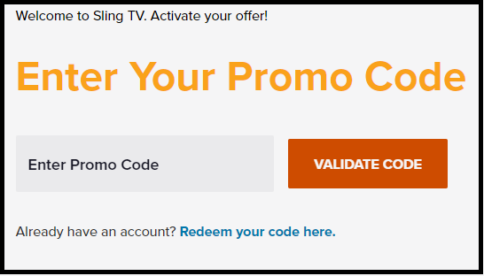 promo home page with promo code entry field highlighted