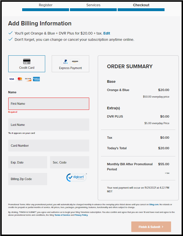review account screen
