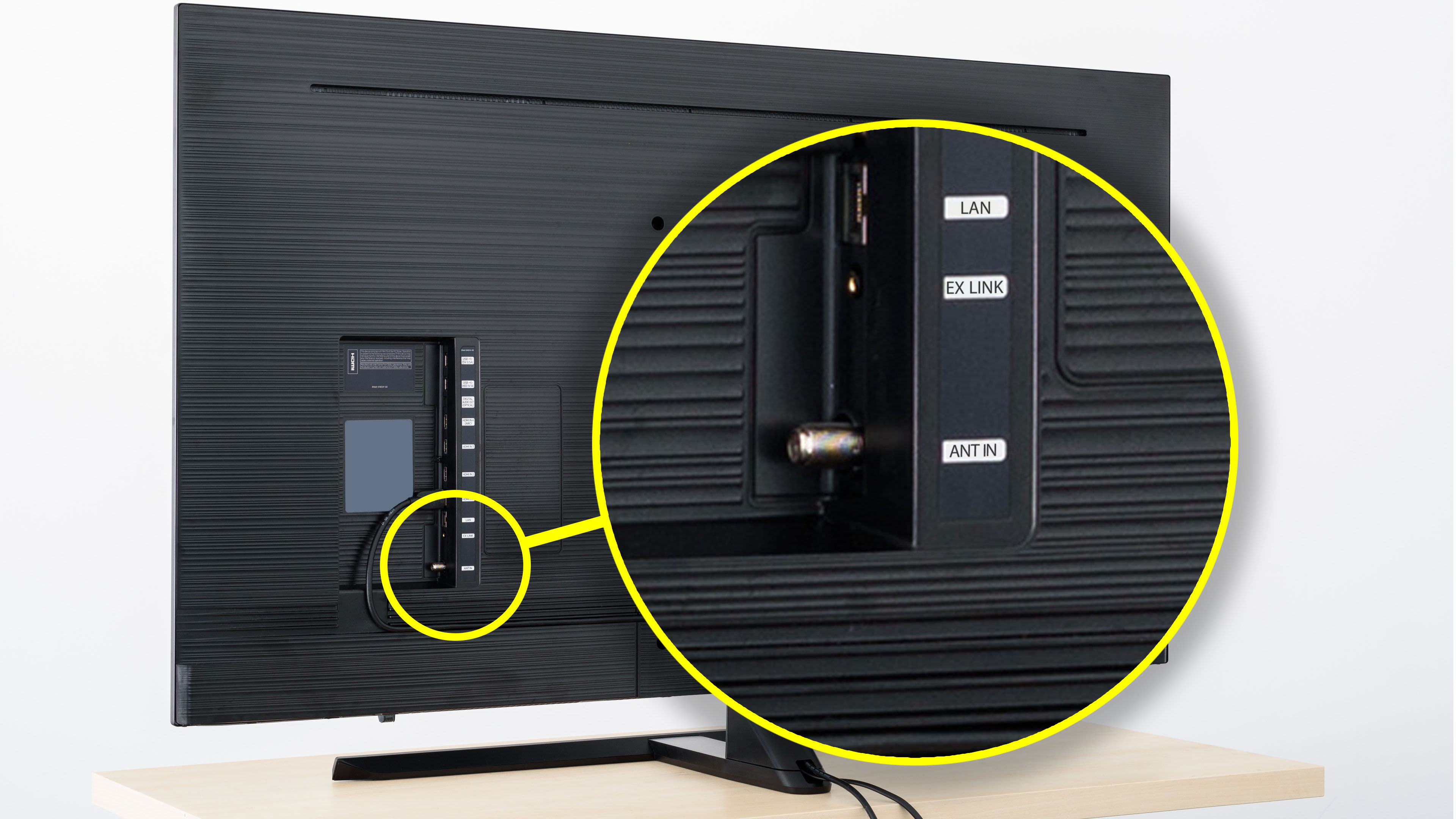 rear of tv with coaxial cable input highlighted