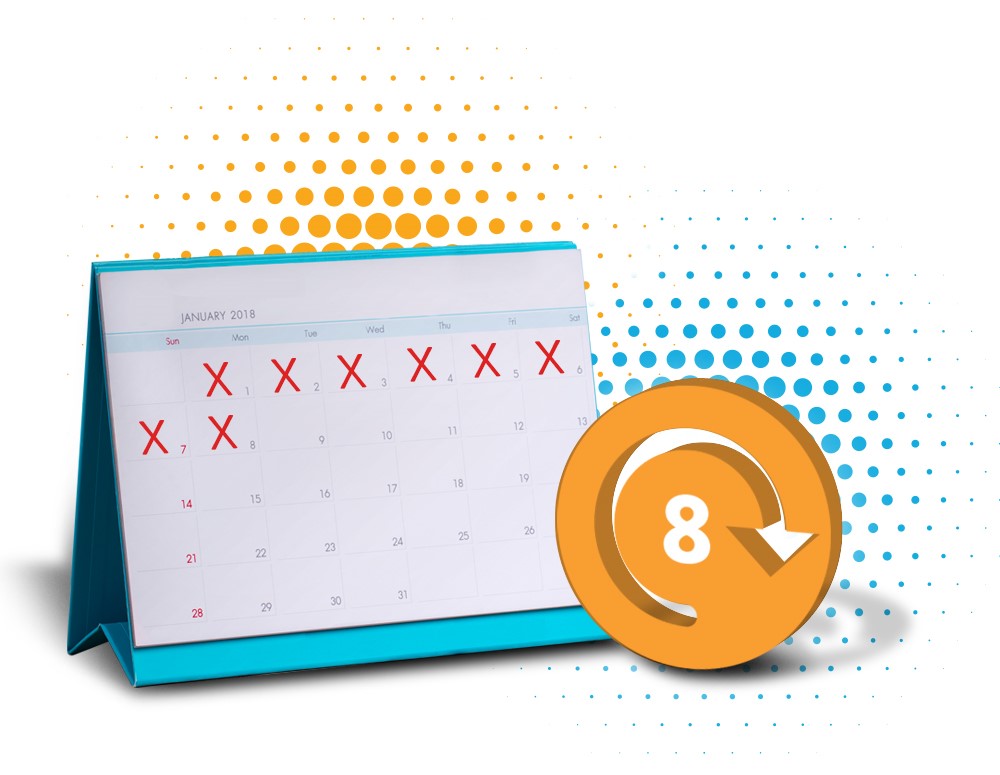 Calendar with 8 days crossed off
