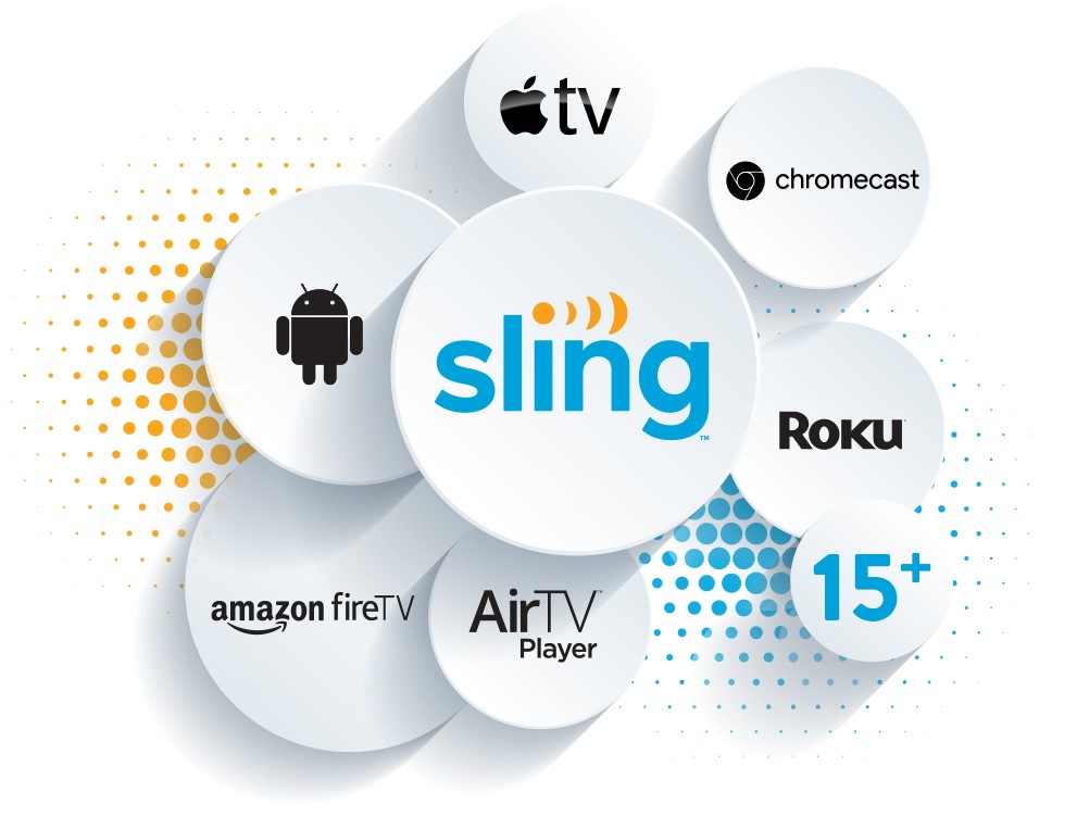 Bubble of device logos to stream Sling on