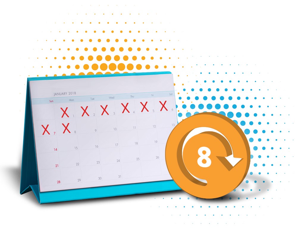 Calendar with 8 days crossed off