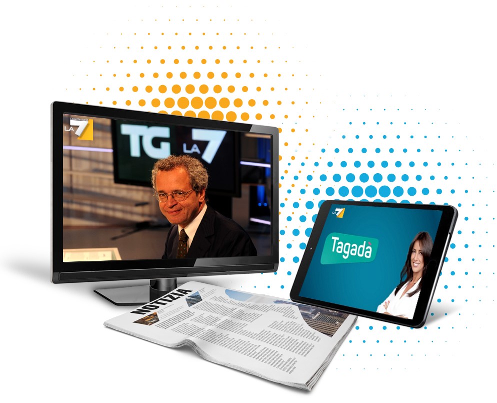 Italitan news on TV and tablet with newspaper