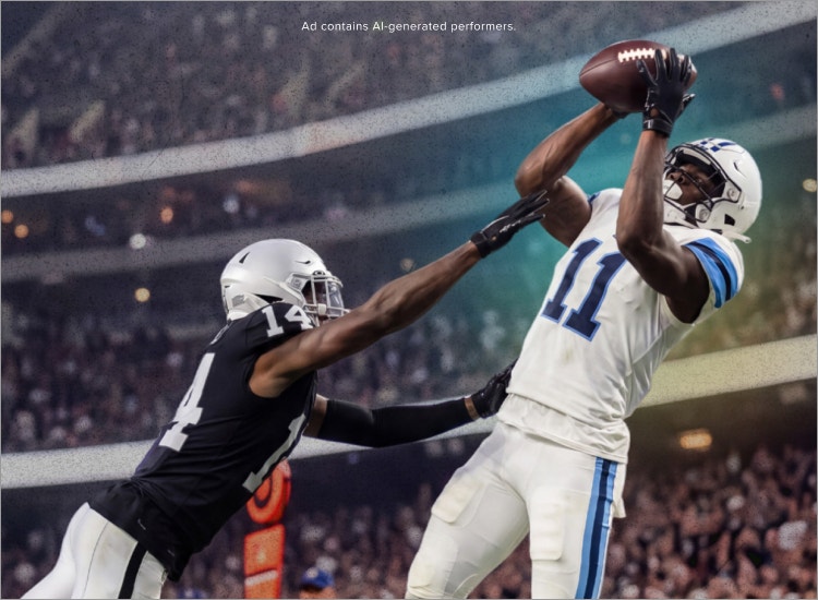 An AI image of two football players to promote NFL football on Sling TV.