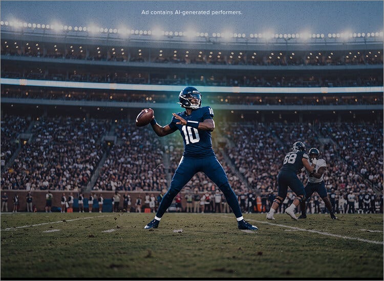 An AI image of a quarterback preparing to throw a football to promote NFL coverage on Sling TV.