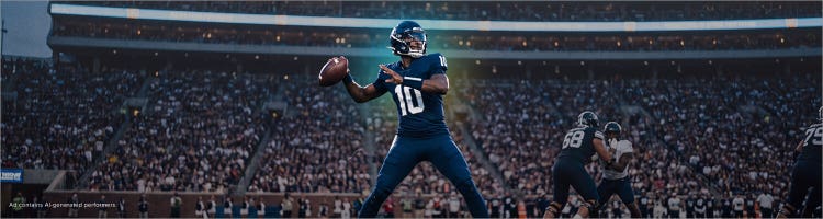 An AI image of a quarterback preparing to throw a football to promote NFL coverage on Sling TV.